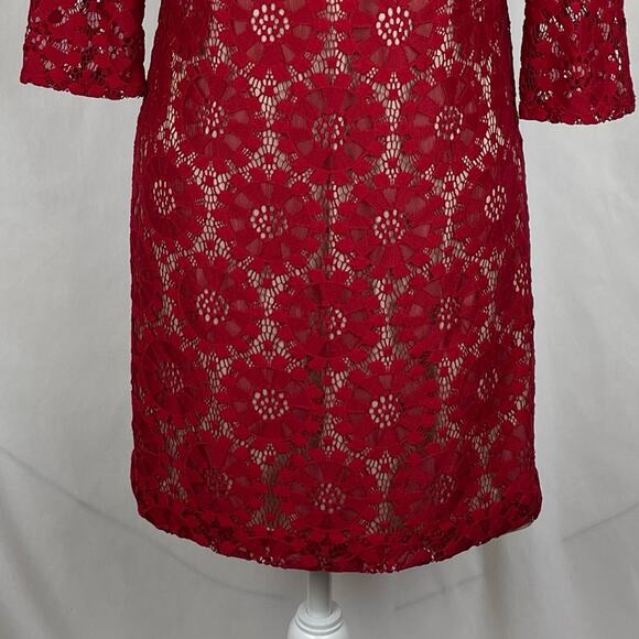 Jessica Howard Sheer Red Lace Party Event Holiday Shift Dress NWOT Size 4P - Picture 4 of 14